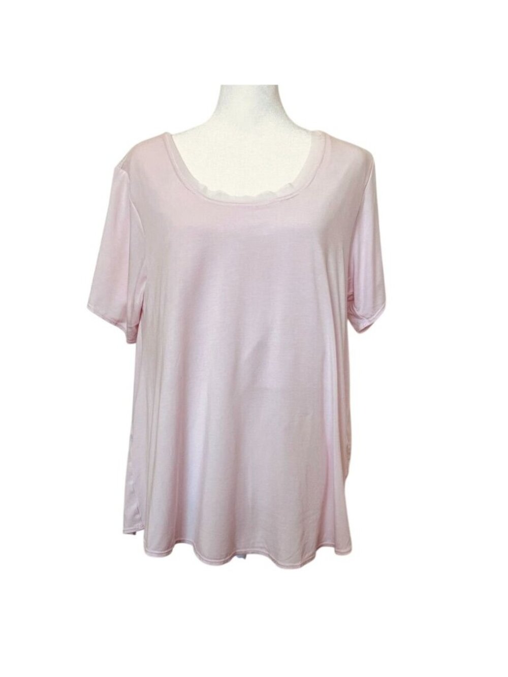 SheBird Built-In Bra Top Pink Modal Knit Scoop Neck Sz 8 D/DD Soft Dreamy Flowy